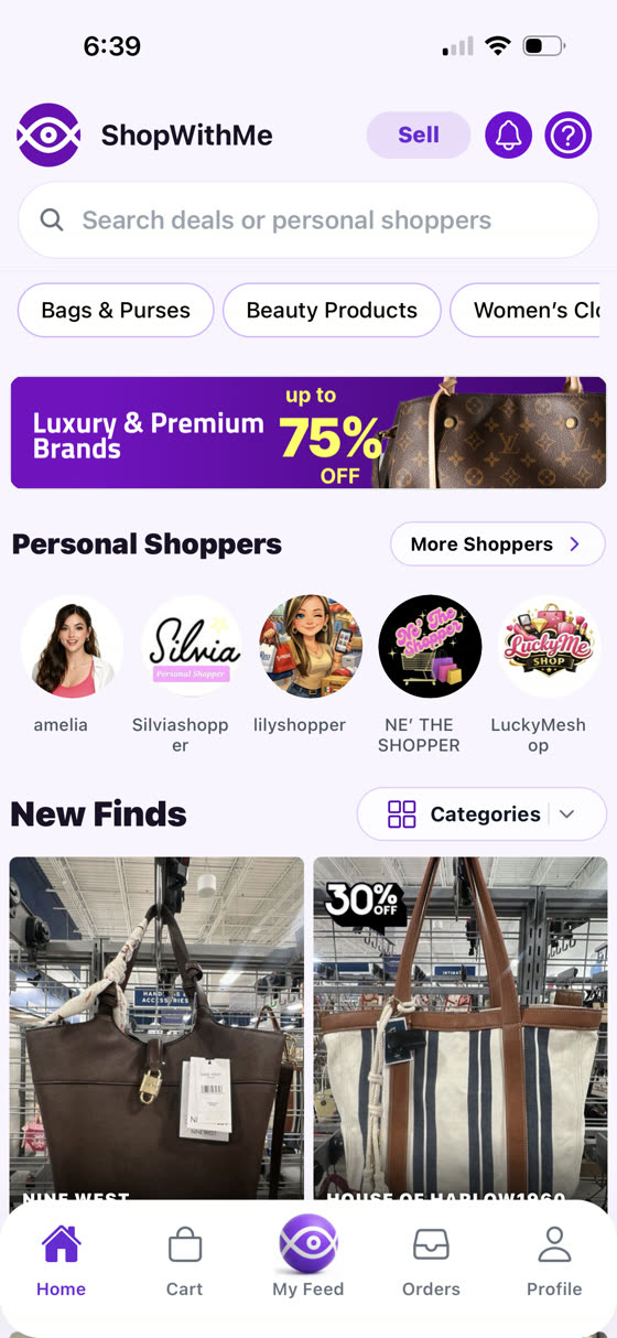 ShopWithMe app - home feed of luxury and premium finds